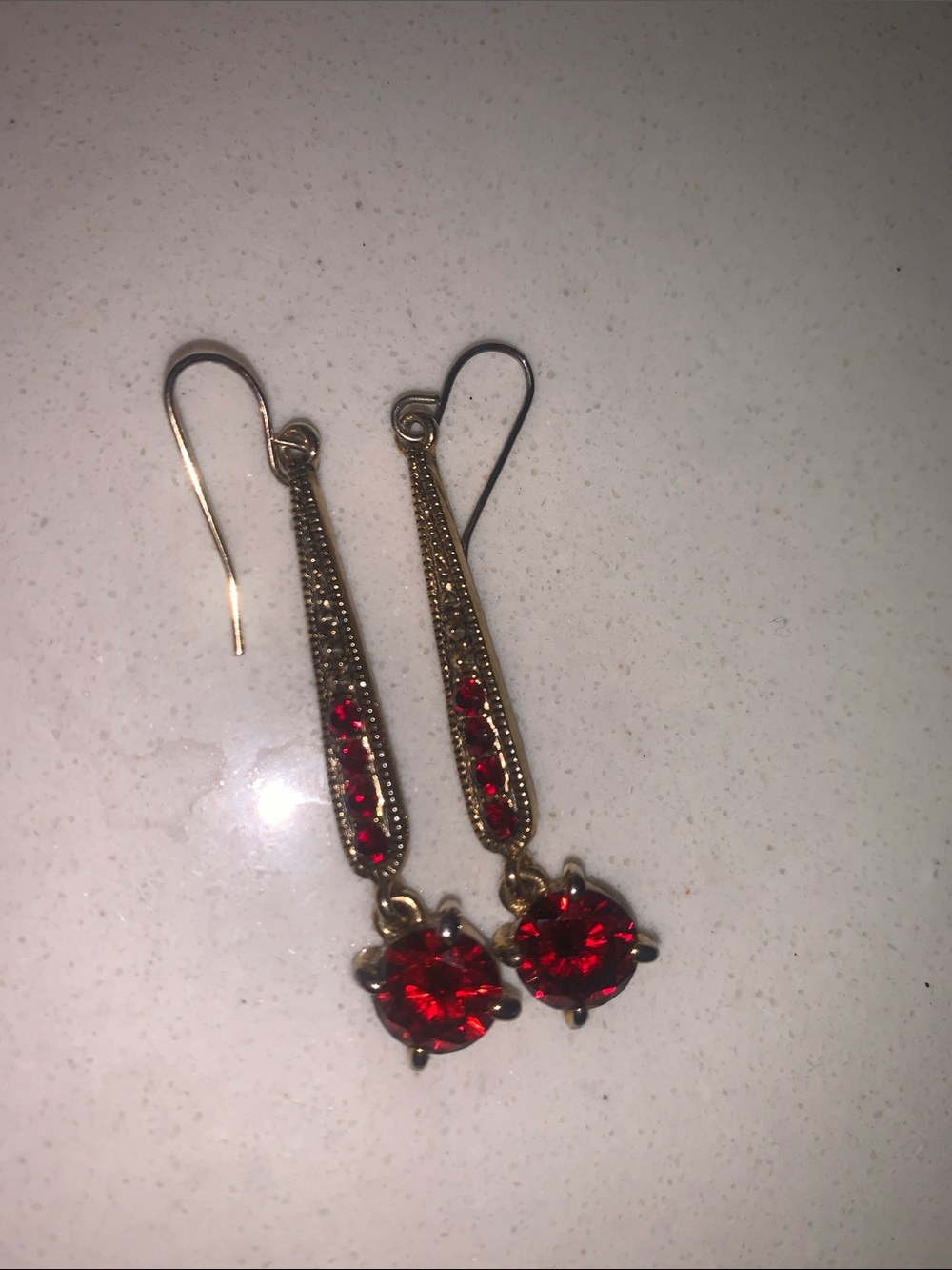Gold-Tone Drop Earrings with Red Stones